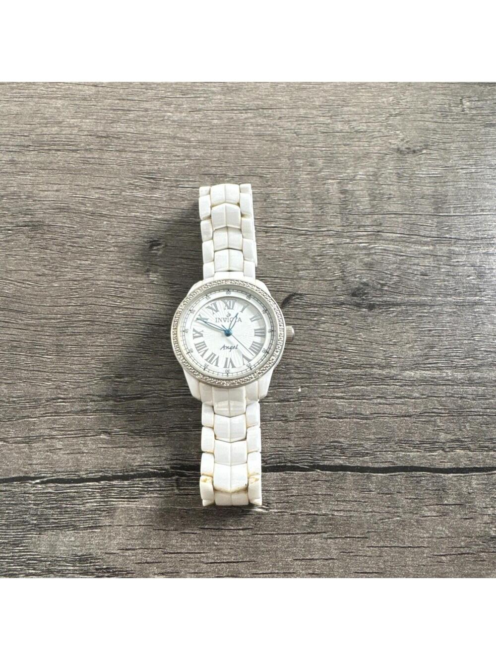 Invicta 0726 Women's Angel Diamond Accented Bezel Ceramic Bracelet Quartz Watch